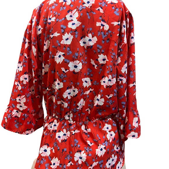 Vero Moda size XL red flower blouse - flared sleeve - elastic waist - Picture 3 of 4